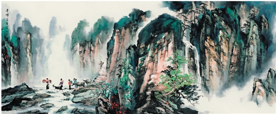 姜坤 千峰万壑云水间 国画 100×242cm